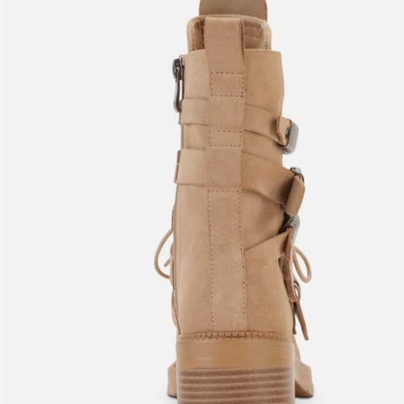 DKNY ITA SUEDE STRIPY BOOTS ROUND TOE WOMEN PLATFORM PADDED BEIGE COLOR SZ 6.5 - Picture 3 of 6